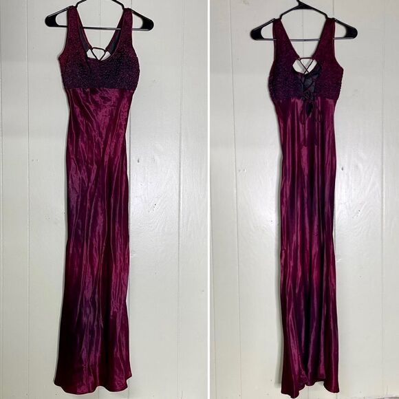 Vintage 90s Cache Satin‎ Corset Lace Up Back Maxi Gown 3/4 - Picture 2 of 13